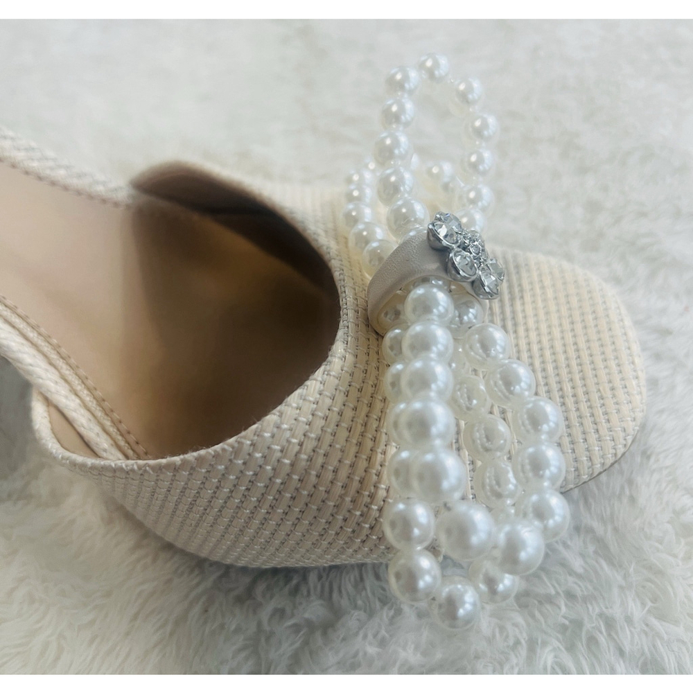 Gianni Bini Bridal Collection Sz 9 Cream Haydn Satin Pearl Bow Dress Sandals NWT - Picture 8 of 16